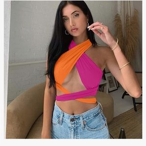ZAFUL - one size - tied top completely customizable! Orange and hot pink